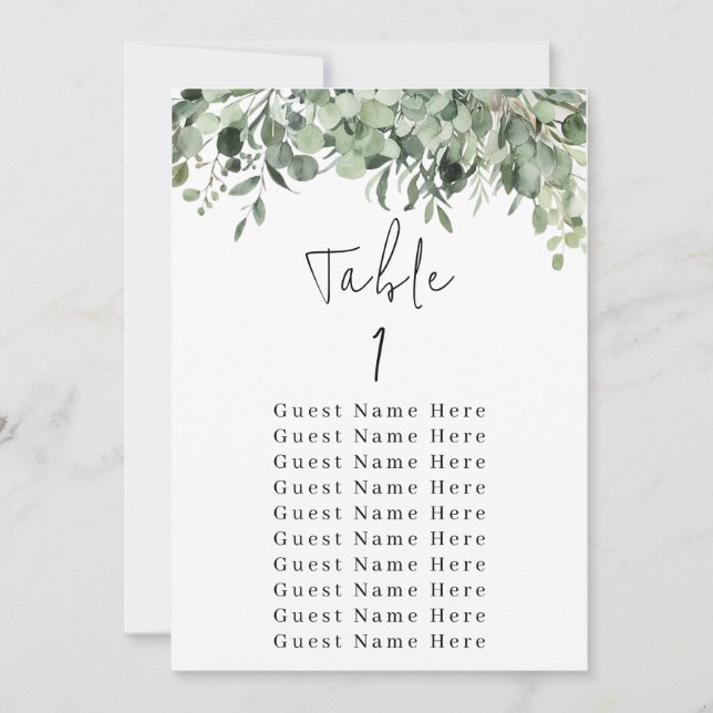 Eukalyptus Greenery Tischnummer 1 Sitzplan (Vorderseite)