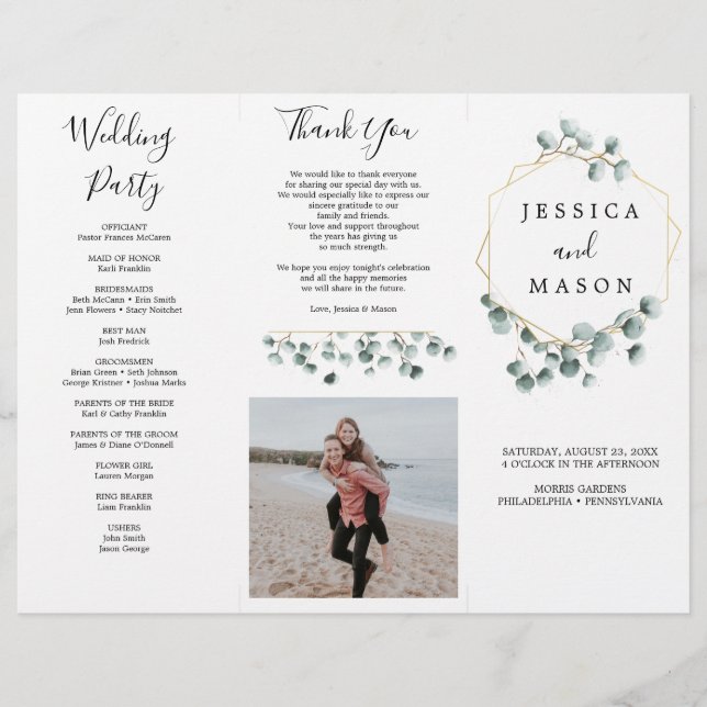 Eukalyptus Greenery Tri-Fold Wedding Program Foto Flyer (Vorne)