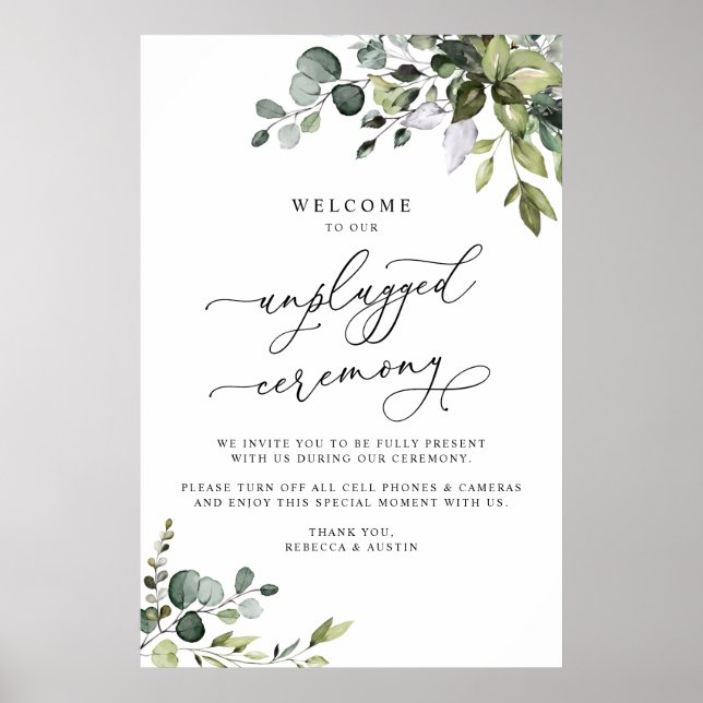 Eukalyptus Greenery Unplugged Wedding Zeremony Poster