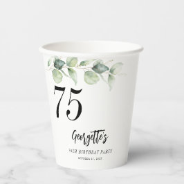 Eukalyptus Greenery Watercolor 75. Geburtstag Pappbecher