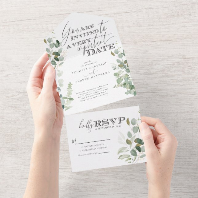 Eukalyptus Greenery Watercolor All In One Einladung (Abreißen)