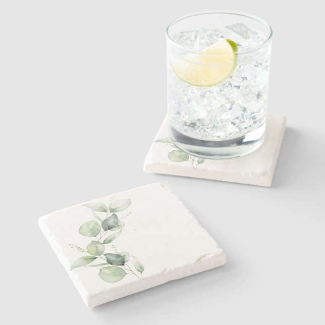 Eukalyptus Greenery Watercolor Botanical Steinuntersetzer (Seitenansicht)