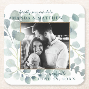 Eukalyptus Greenery Watercolor Foliage Dusty Blue Rechteckiger Pappuntersetzer