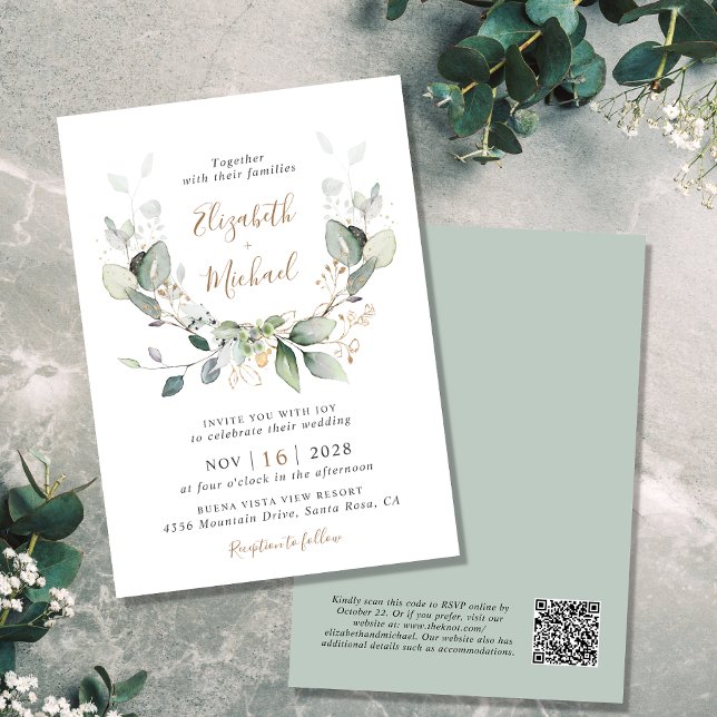 Eukalyptus Greenery Watercolor QR Code Wedding Einladung (Von Creator hochgeladen)