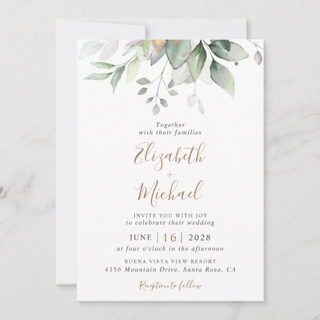 Eukalyptus Greenery Watercolor QR Code Wedding Einladung (Vorderseite)