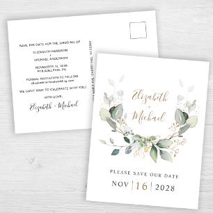 Eukalyptus Greenery Watercolor Save the Date Ankündigungspostkarte