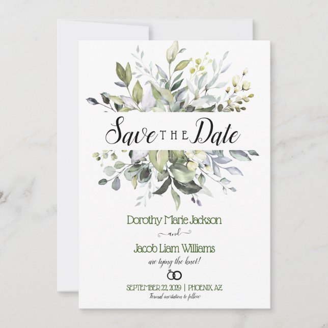 Eukalyptus Greenery Watercolor Save the Date Einladung (Vorderseite)