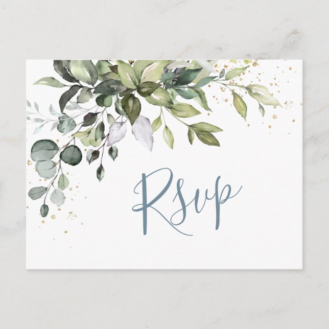 Eukalyptus Greenery Watercolor Wedding RSVP Postkarte (Vorderseite)