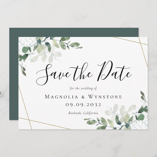 Eukalyptus Greenery Watercolor Wedding Save The Date (Vorne/Hinten)