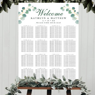 Eukalyptus Greenery Wedding 16 Table Seating Poster