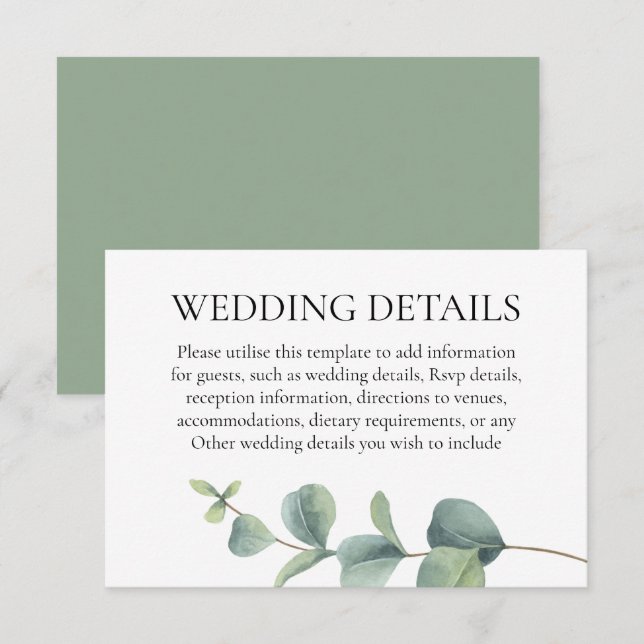 Eukalyptus Greenery Wedding Details Begleitkarte (Vorne/Hinten)