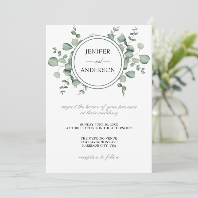 Eukalyptus Greenery Wedding Einladung (Stehend Vorderseite)