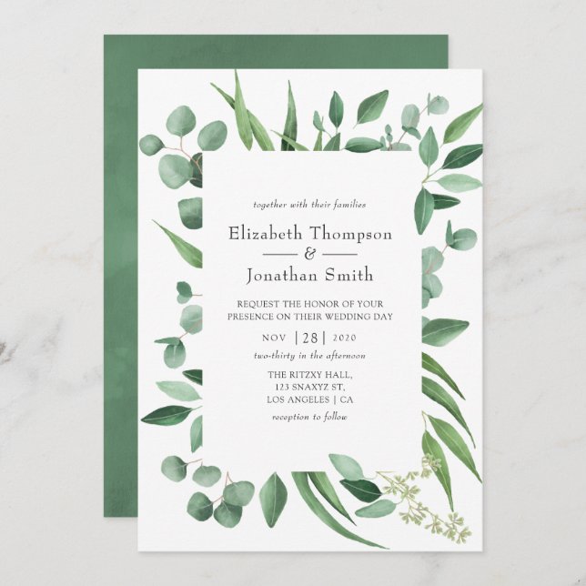 Eukalyptus Greenery Wedding Einladung (Vorne/Hinten)