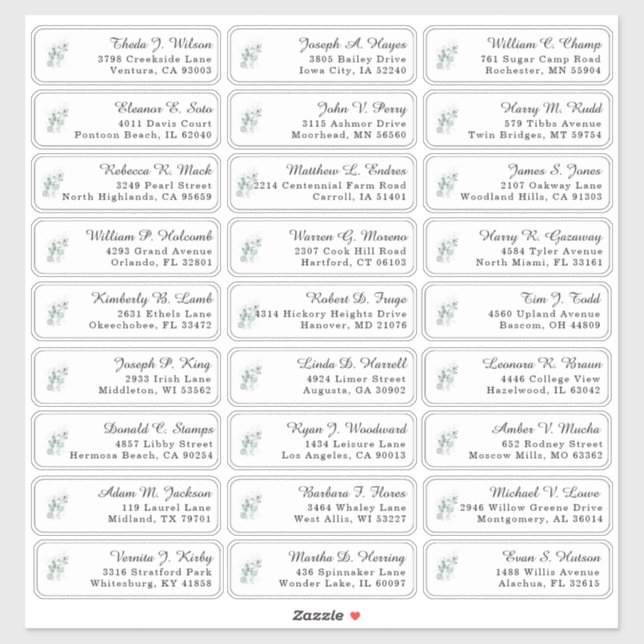 Eukalyptus Greenery Wedding Guest Address Labels (Blatt)