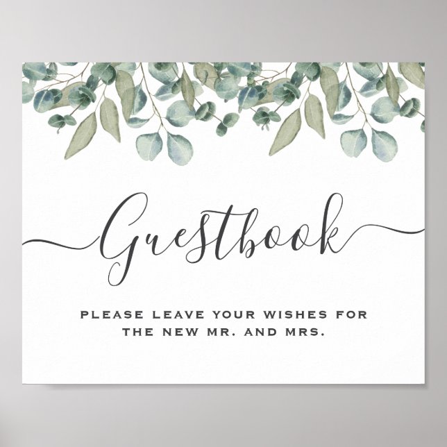 Eukalyptus Greenery Wedding Guestbook Sign Poster (Vorne)