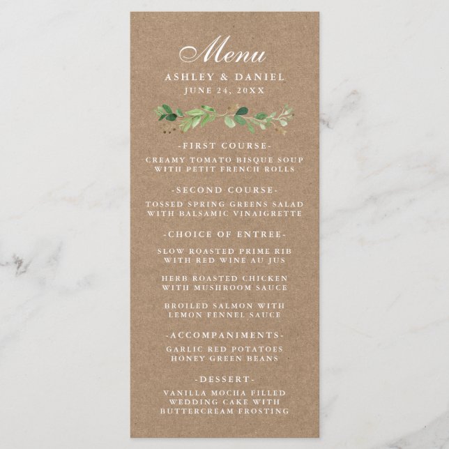 Eukalyptus Greenery Wedding Kraft Menükarte (Vorderseite)
