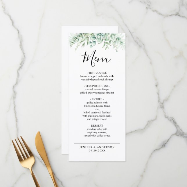 Eukalyptus Greenery Wedding Menu Menükarte (Vorderseite/Rückseite Beispiel)
