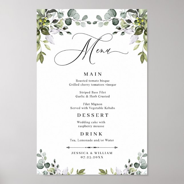 Eukalyptus Greenery Wedding MENU Poster (Vorne)