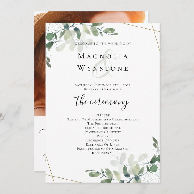 Eukalyptus Greenery Wedding Programm (Vorne/Hinten)