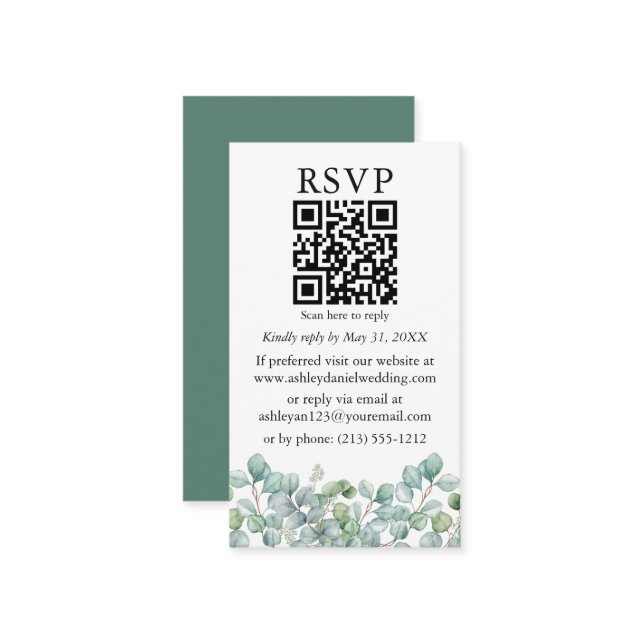 Eukalyptus Greenery Wedding QR UAWG Begleitkarte (Vorderseite/Rückseite Beispiel)