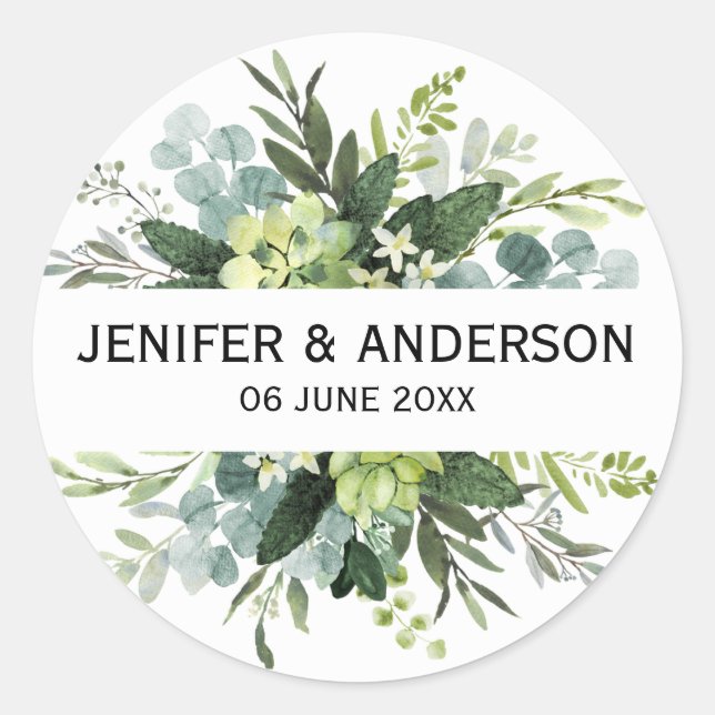 Eukalyptus Greenery Wedding Round Sticker (Vorderseite)