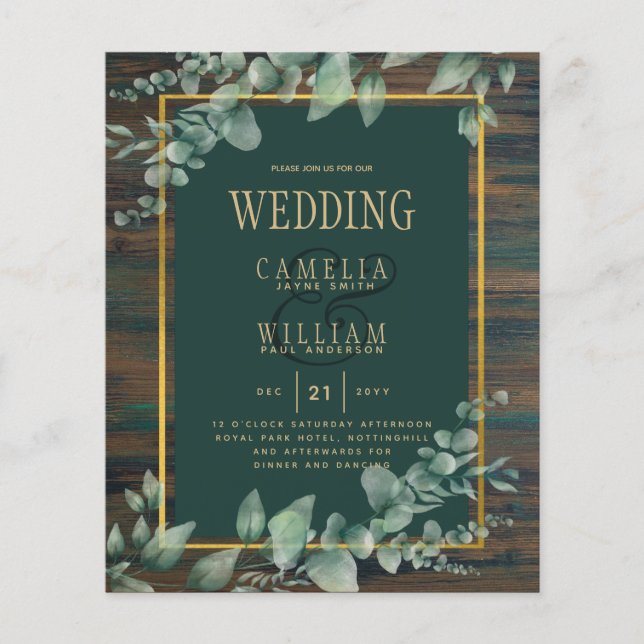 Eukalyptus Greenery WEDDING Rustic Wood QR Flyer (Vorne)