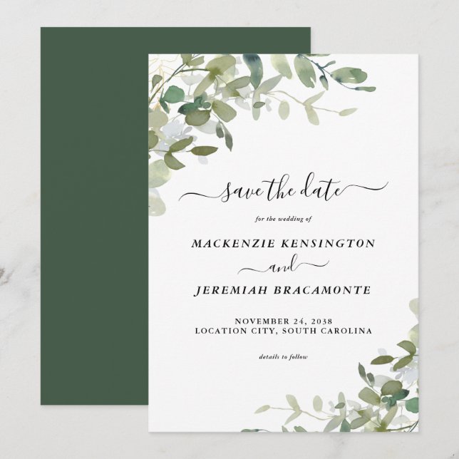 Eukalyptus Greenery Wedding Save the Date (Vorne/Hinten)