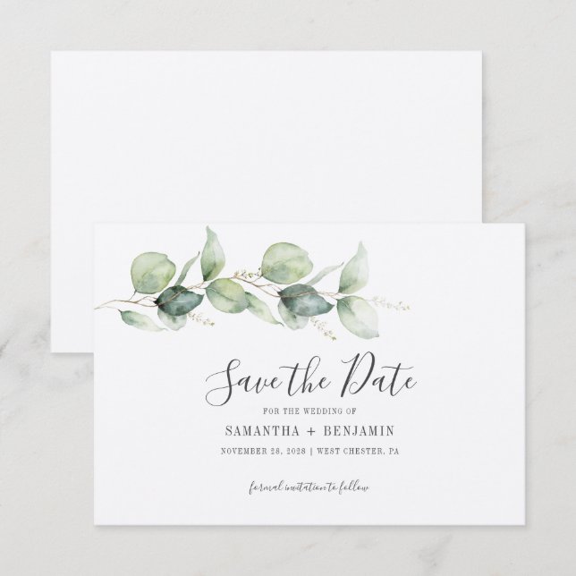 Eukalyptus Greenery Wedding Save The Date (Vorne/Hinten)