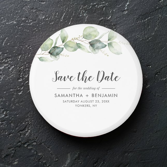 Eukalyptus Greenery Wedding Save the Date Magnet (Eucalyptus Script Wedding Save the Date Keepsake Magnet)