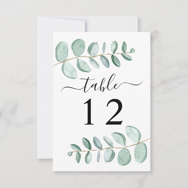 Eukalyptus Greenery Wedding Tischnummer Card (Vorderseite)