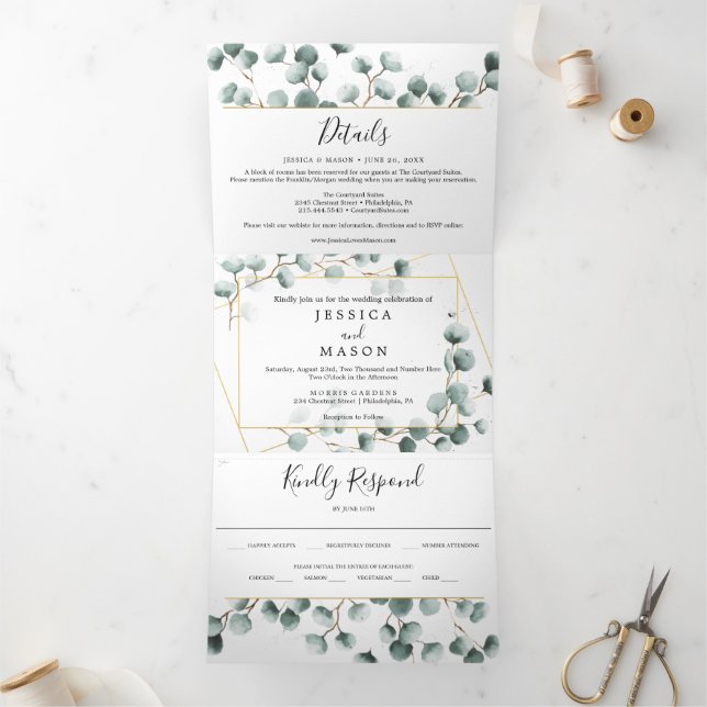 Eukalyptus Greenery Wedding Tri-Fold Einladungen (Innenseite)