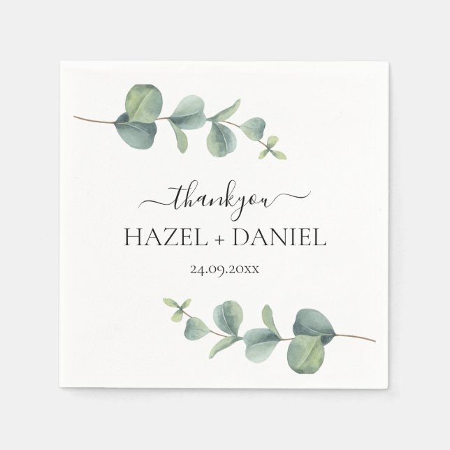 Eukalyptus Greenery Wedding Vielen Dank Serviette (Vorderseite)
