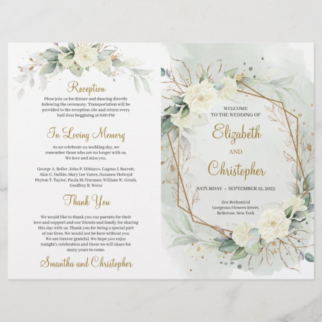 Eukalyptus Greenery White Roses Gold Programm (Vorderseite)