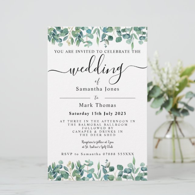 Eukalyptus Greenery White Weddin Briefpapier (Stehend Vorderseite)