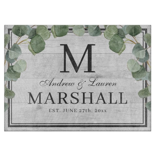 Eukalyptus Greenery White Wood Couple Wedding Gesc Schneidebrett (Vorderseite)