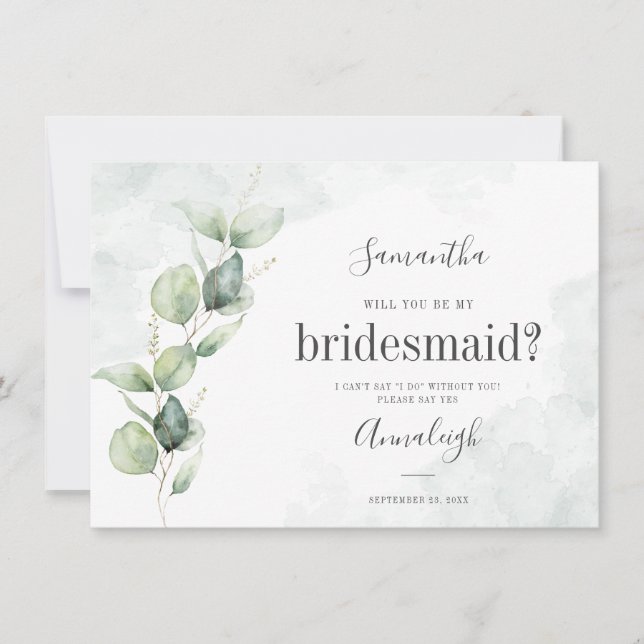 Eukalyptus Greenery wirst du meine Bridesmaid-Kart Einladung (Vorderseite)