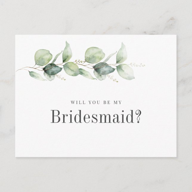 Eukalyptus Greenery wirst du meine Bridesmaid-Kart Einladungspostkarte (Vorderseite)