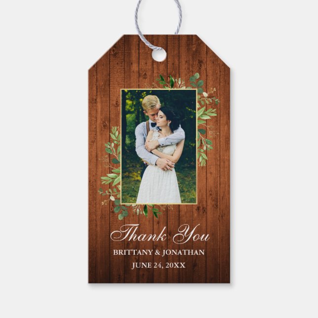 Eukalyptus Greenery Wood Wedding Geschenkanhänger (Vorderseite)
