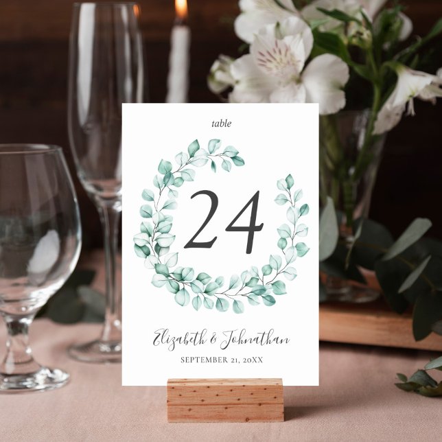 Eukalyptus Greenery Wreath Watercolor Wedding Tischnummer (Eucalyptus watercolor greenery boho design table number card is perfect for your wedding reception.)