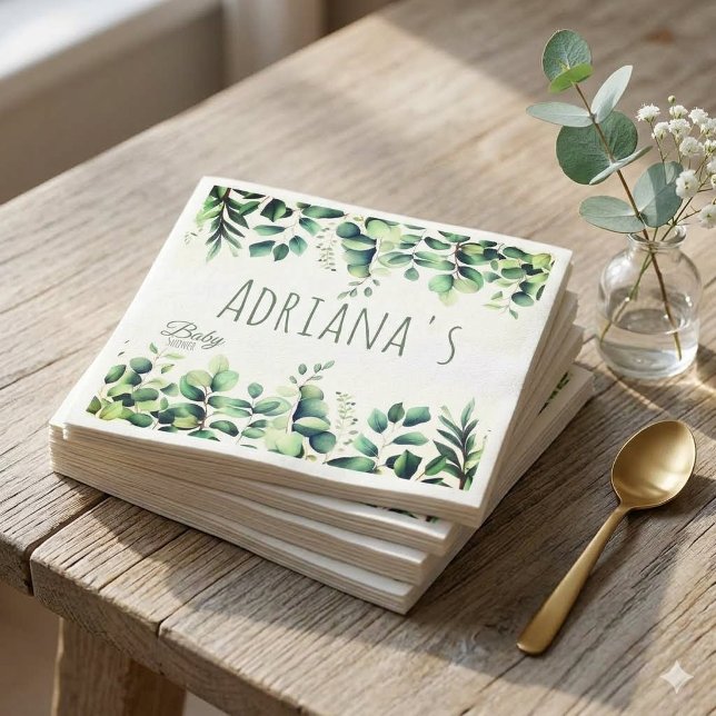 Eukalyptus-Grün-Babyparty-Dankeskarten Serviette (Von Creator hochgeladen)