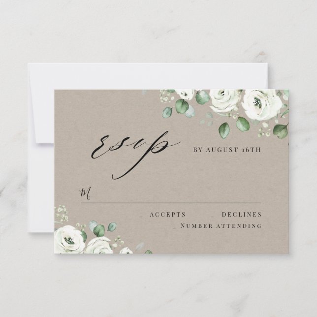Eukalyptus grün blühende rustikale Hochzeit RSVP Karte (Vorderseite)