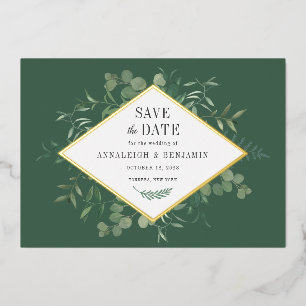 Eukalyptus-Grün Botanical Save-the-Date Gold Folieneinladung