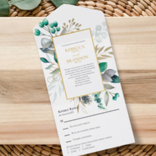 Eukalyptus-Grün Botanischer Garten Hochzeit All In One Einladung