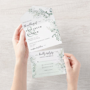 Eukalyptus Grün Botanischer QR-Code Hochzeit All In One Einladung