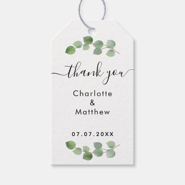 Eukalyptus grün danke Ihnen Hochzeit Geschenkanhänger (Vorderseite)