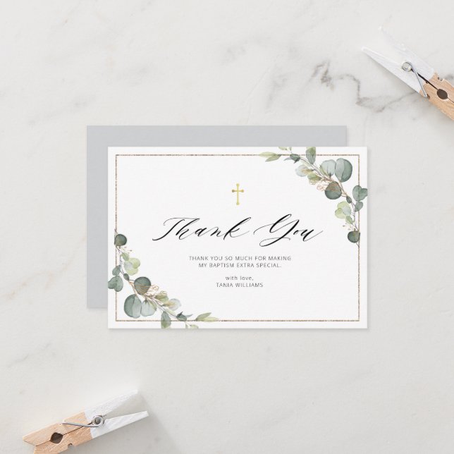 Eukalyptus grün eleganter Rahmen Dank Karte (Vorderseite/Rückseite Beispiel)