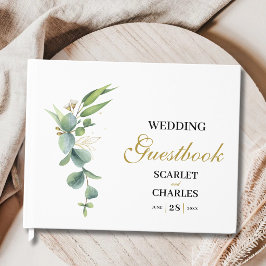 Eukalyptus-Grün Geometric Floral Hochzeit Gästebuch