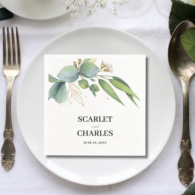 Eukalyptus-Grün Geometric Floral Hochzeit Serviette (Eucalyptus greenery geometric wedding napkins add modern style to every place setting.)