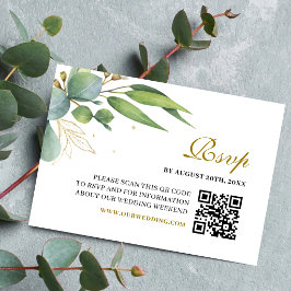 Eukalyptus-Grün Geometric Hochzeit QR-Code RSVP Karte
