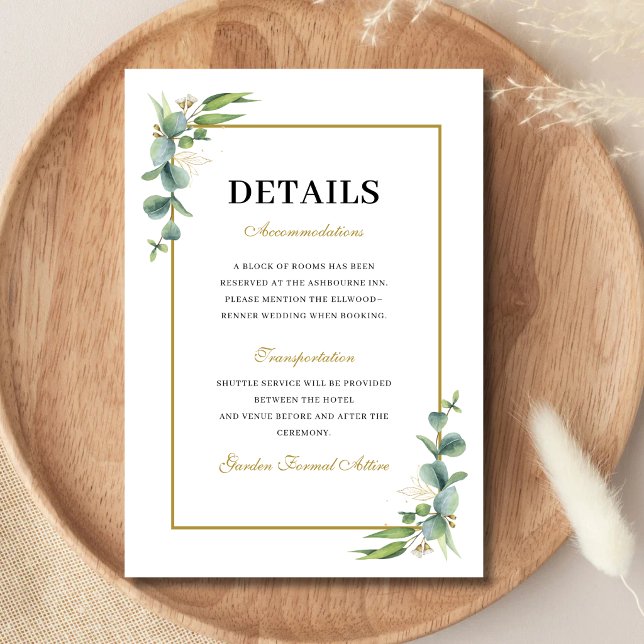 Eukalyptus-Grün Geometric Wedding-Informationen Begleitkarte (Eucalyptus greenery enclosure card keeps wedding details clear with modern elegance.)